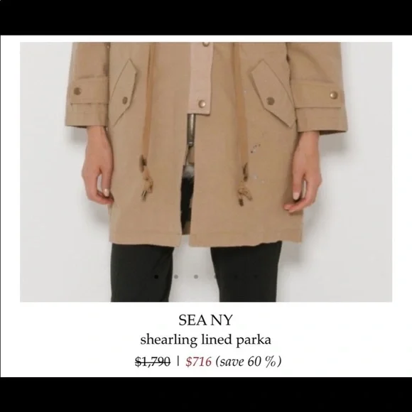 Shearling Lined Parka Small NWT